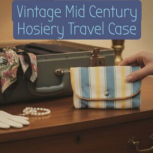 Vintage 60s Travel Lingerie Cosmetic Case Striped Talon Zipper Retro Organizer